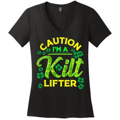 St Patrick's Day Caution I'm A Kilt Lifter Women's V-Neck T-Shirt