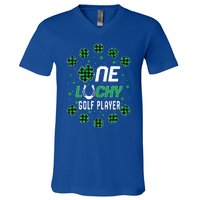 St Patricks Day Prek Kinder One Lucky Golf Player Cool Gift V-Neck T-Shirt