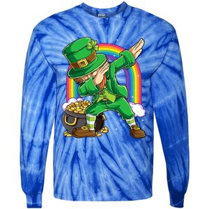 St Patricks Day Dabbing Leprechaun Funny Dab Dance Cool Gift Tie-Dye Long Sleeve Shirt