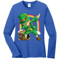 St Patricks Day Dabbing Leprechaun Funny Dab Dance Cool Gift Ladies Long Sleeve Shirt