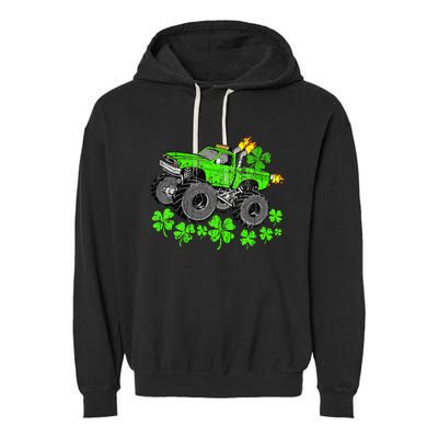 St Patricks Day Lucky Monster Truck Garment-Dyed Fleece Hoodie