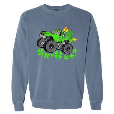 St Patricks Day Lucky Monster Truck Garment-Dyed Sweatshirt