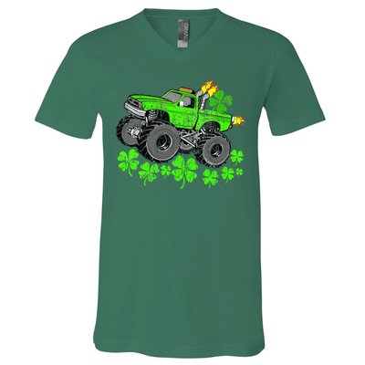 St Patricks Day Lucky Monster Truck V-Neck T-Shirt