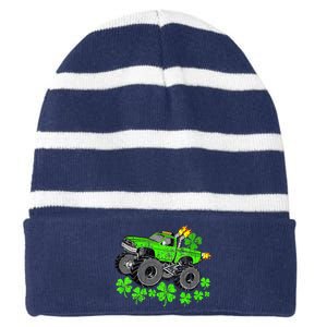 St Patricks Day Lucky Monster Truck Striped Beanie with Solid Band