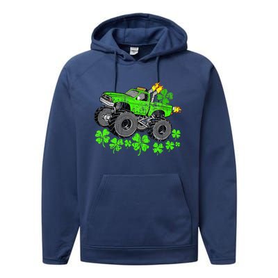 St Patricks Day Lucky Monster Truck Performance Fleece Hoodie