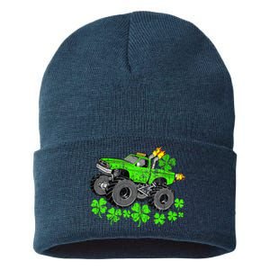 St Patricks Day Lucky Monster Truck Sustainable Knit Beanie