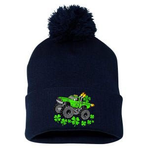 St Patricks Day Lucky Monster Truck Pom Pom 12in Knit Beanie