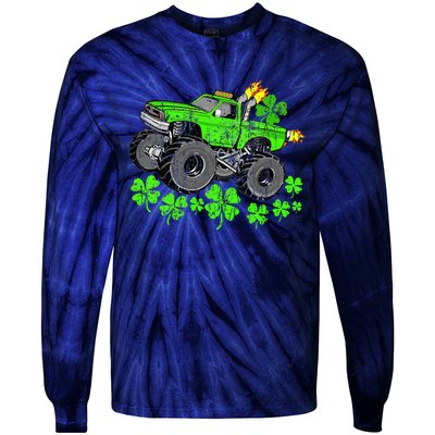 St Patricks Day Lucky Monster Truck Tie-Dye Long Sleeve Shirt