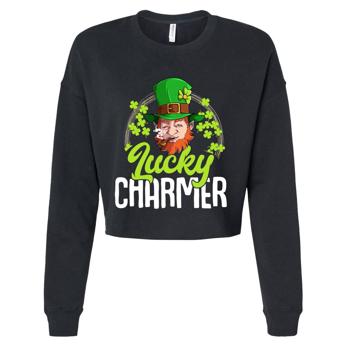 St Patricks Day Lucky Charmer Gift Cropped Pullover Crew