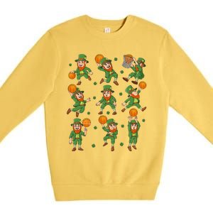 St Patricks Day Leprechaun Basketball Player Gift Premium Crewneck Sweatshirt