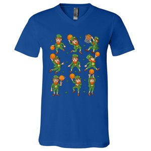 St Patricks Day Leprechaun Basketball Player Gift V-Neck T-Shirt