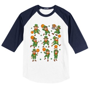 St Patricks Day Leprechaun Basketball Player Gift Baseball Sleeve Shirt