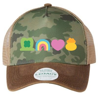St Patricks Day Lucky Charm Pot Gold Irish Shamrock Rainbow Legacy Tie Dye Trucker Hat