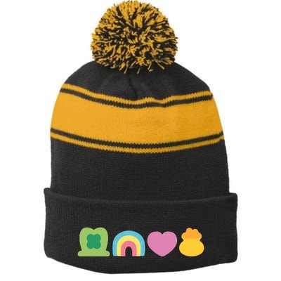 St Patricks Day Lucky Charm Pot Gold Irish Shamrock Rainbow Stripe Pom Pom Beanie