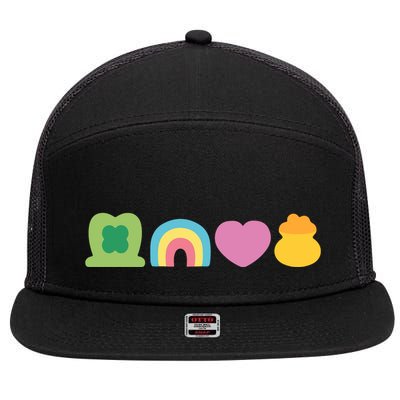 St Patricks Day Lucky Charm Pot Gold Irish Shamrock Rainbow 7 Panel Mesh Trucker Snapback Hat