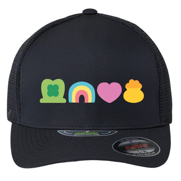 St Patricks Day Lucky Charm Pot Gold Irish Shamrock Rainbow Flexfit Unipanel Trucker Cap