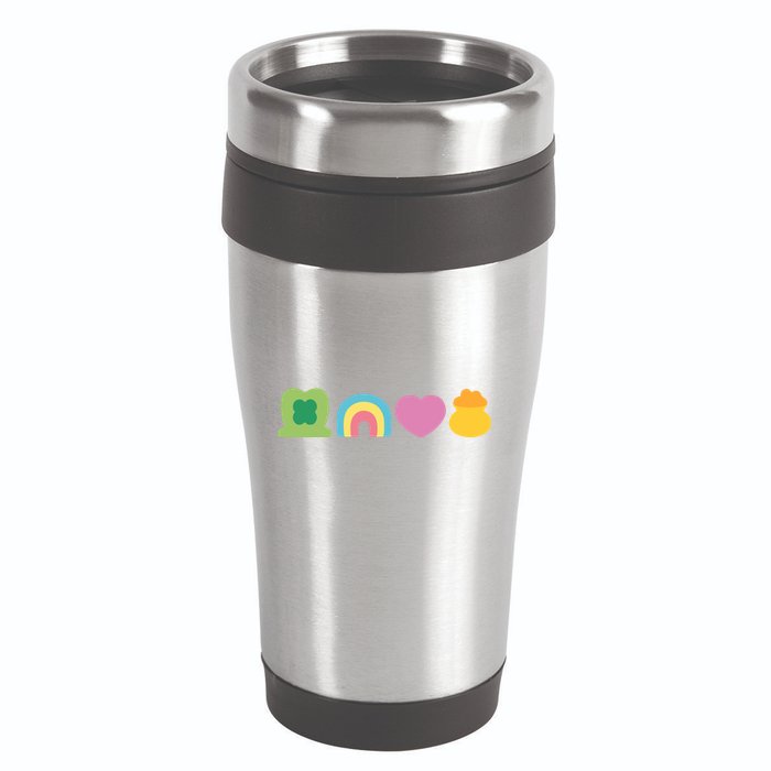 St Patricks Day Lucky Charm Pot Gold Irish Shamrock Rainbow 16oz Travel Tumbler