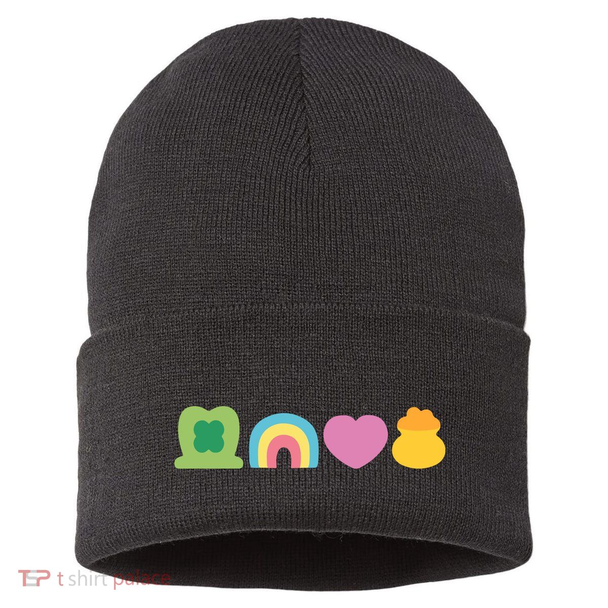 St Patricks Day Lucky Charm Pot Gold Irish Shamrock Rainbow Sustainable Knit Beanie