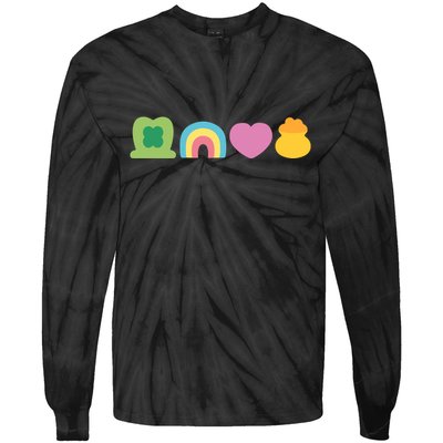 St Patricks Day Lucky Charm Pot Gold Irish Shamrock Rainbow Tie-Dye Long Sleeve Shirt