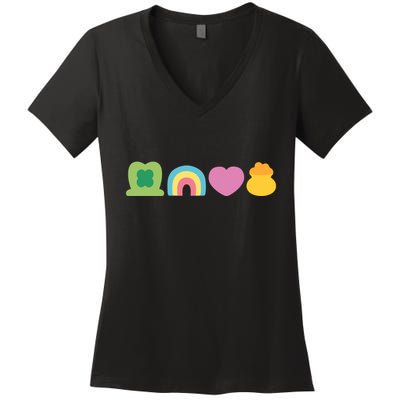 St Patricks Day Lucky Charm Pot Gold Irish Shamrock Rainbow Women's V-Neck T-Shirt
