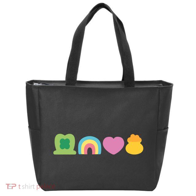 St Patricks Day Lucky Charm Pot Gold Irish Shamrock Rainbow Zip Tote Bag