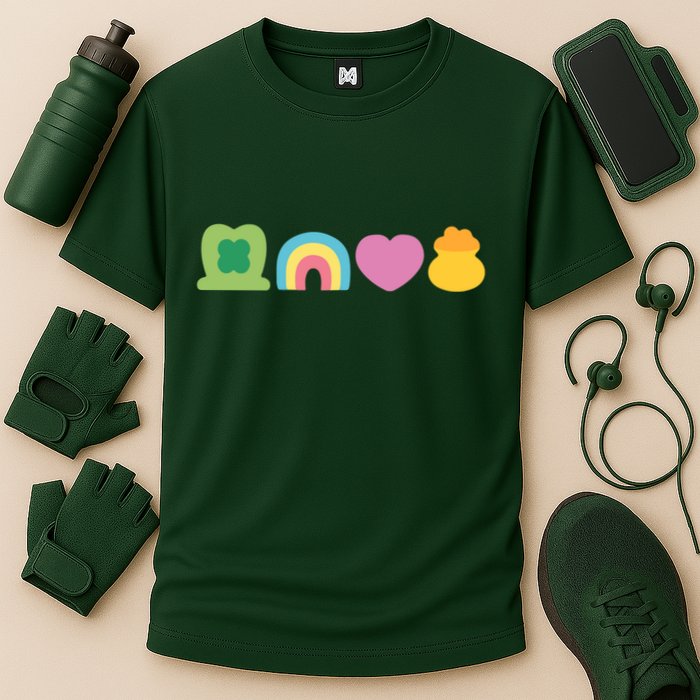 St Patricks Day Lucky Charm Pot Gold Irish Shamrock Rainbow Cooling Performance Crew T-Shirt
