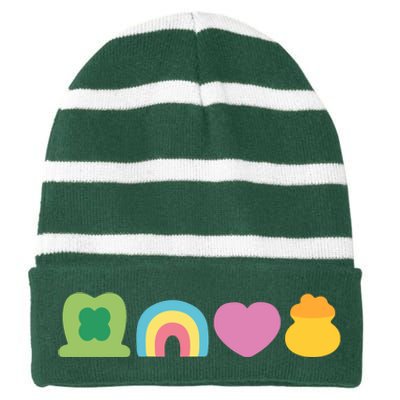 St Patricks Day Lucky Charm Pot Gold Irish Shamrock Rainbow Striped Beanie with Solid Band