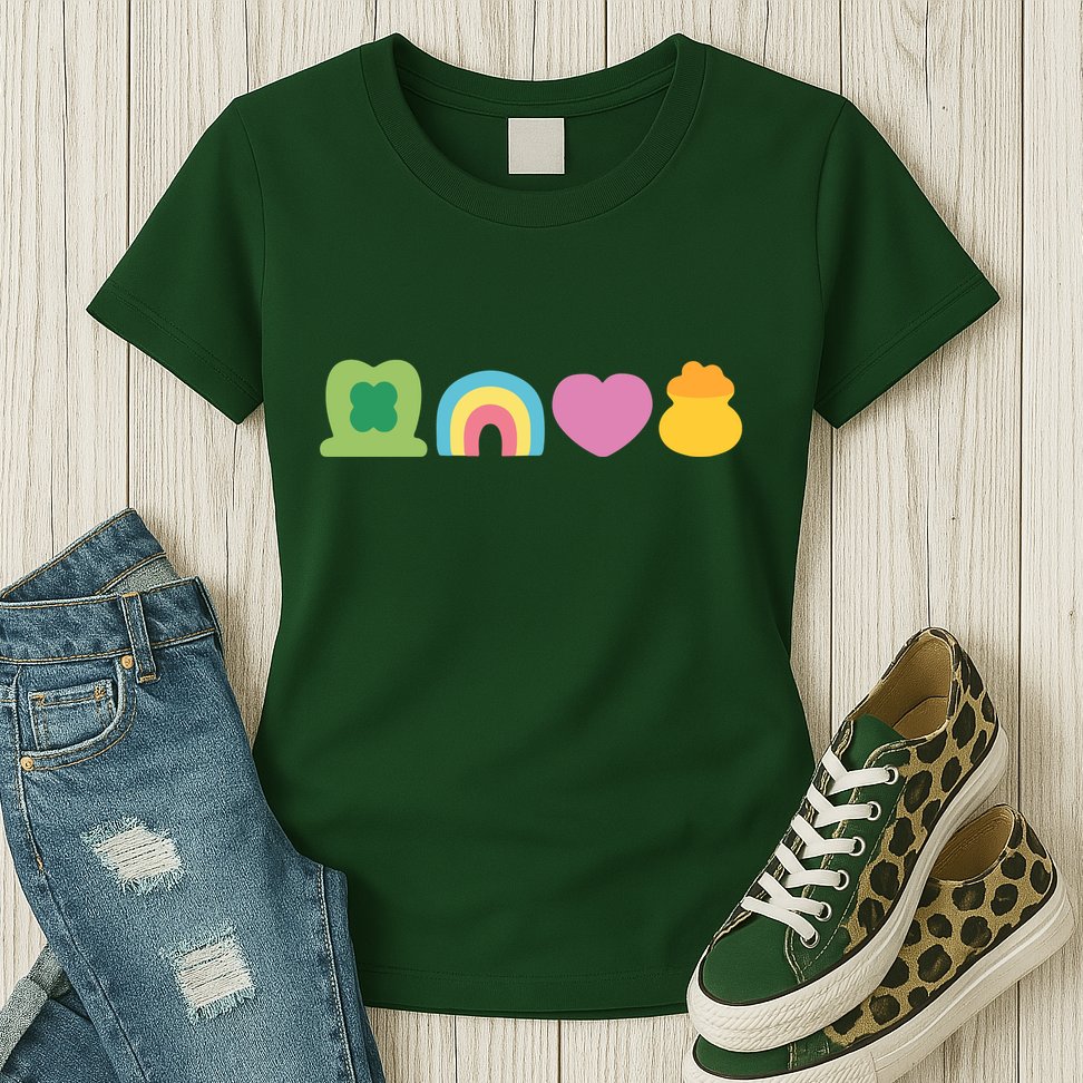 St Patricks Day Lucky Charm Pot Gold Irish Shamrock Rainbow Womens T-Shirt