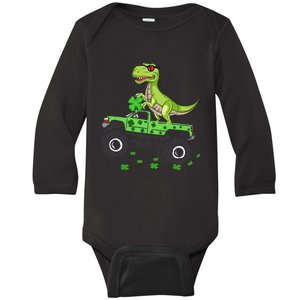 St Patricks Day Boy Dinosaur Monster Turck Trex Baby Long Sleeve Bodysuit