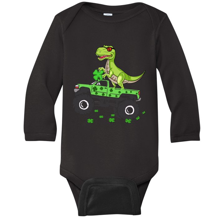 St Patricks Day Boy Dinosaur Monster Turck Trex Baby Long Sleeve Bodysuit