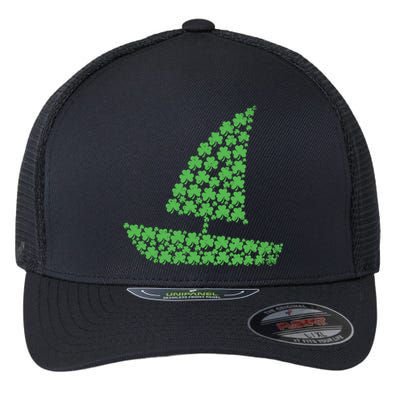 St Patricks Day Shamrock Boating Distressed Gift Flexfit Unipanel Trucker Cap