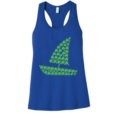 St Patricks Day Shamrock Boating Distressed Gift Women's Racerback Tank