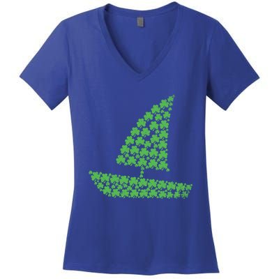 St Patricks Day Shamrock Boating Distressed Gift Women's V-Neck T-Shirt