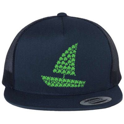 St Patricks Day Shamrock Boating Distressed Gift Flat Bill Trucker Hat