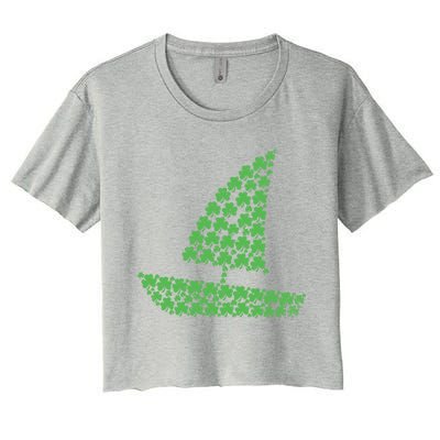 St Patricks Day Shamrock Boating Distressed Gift Women's Crop Top Tee