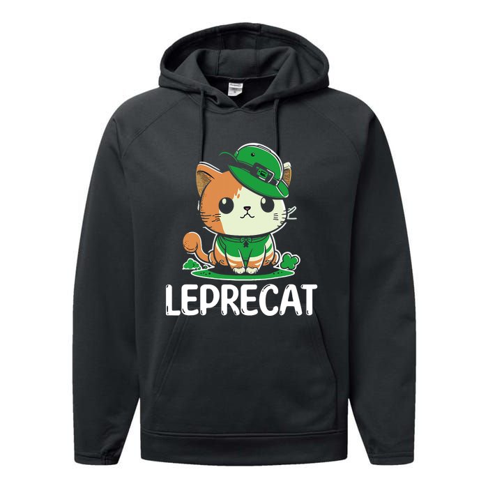 St Patricks Day Parade Leprecat Funny Irish Cat Performance Fleece Hoodie