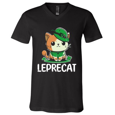 St Patricks Day Parade Leprecat Funny Irish Cat V-Neck T-Shirt