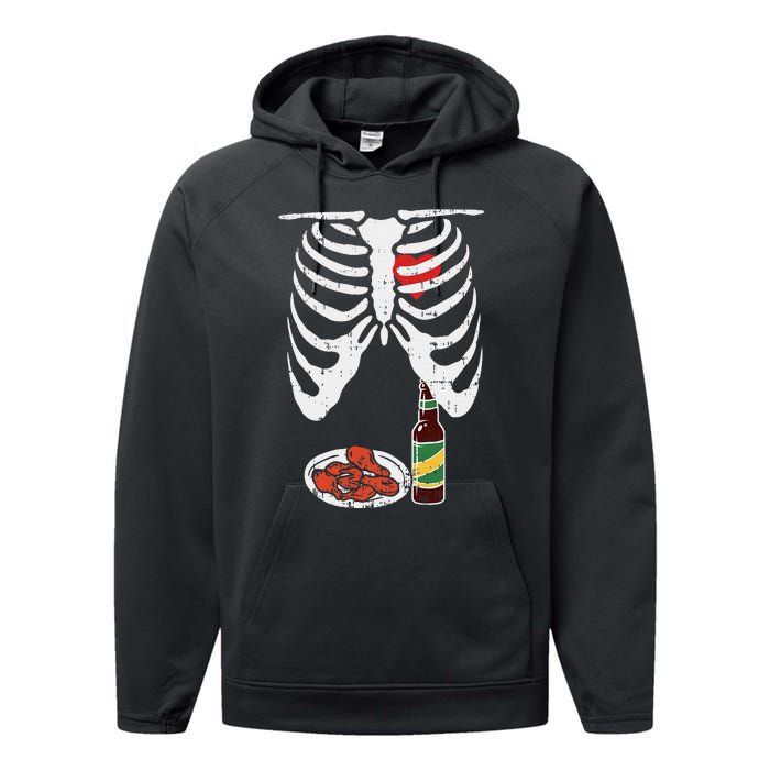 Skeleton Pregnancy Dad Chicken Wings Beer Halloween Performance Fleece Hoodie