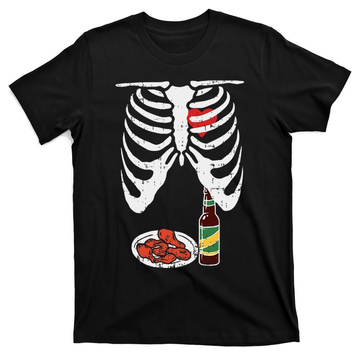 Skeleton Pregnancy Dad Chicken Wings Beer Halloween T-Shirt