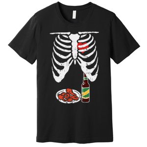 Skeleton Pregnancy Dad Chicken Wings Beer Halloween Premium T-Shirt