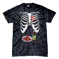 Skeleton Pregnancy Dad Chicken Wings Beer Halloween Tie-Dye T-Shirt