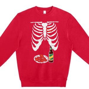 Skeleton Pregnancy Dad Chicken Wings Beer Halloween Premium Crewneck Sweatshirt