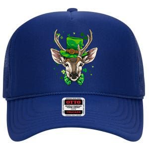 St Patrick's Day Leprechaun Deer Shamrock Irish Deer Hunting Gift High Crown Mesh Back Trucker Hat