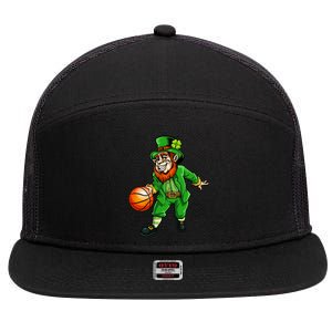 St Patricks Day Leprechaun Basketball Shamrock Funny Gift 7 Panel Mesh Trucker Snapback Hat