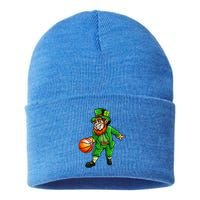 St Patricks Day Leprechaun Basketball Shamrock Funny Gift Sustainable Knit Beanie