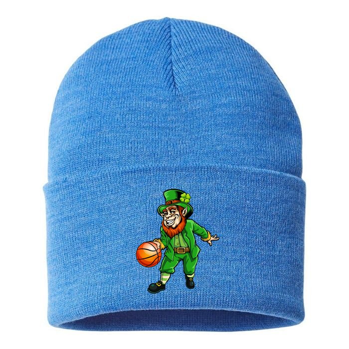 St Patricks Day Leprechaun Basketball Shamrock Funny Gift Sustainable Knit Beanie