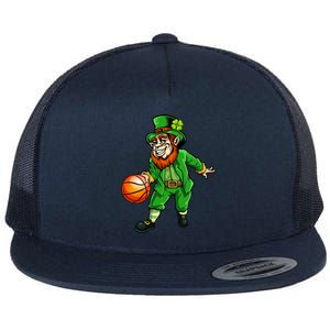 St Patricks Day Leprechaun Basketball Shamrock Funny Gift Flat Bill Trucker Hat