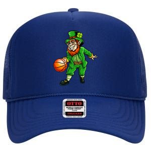 St Patricks Day Leprechaun Basketball Shamrock Funny Gift High Crown Mesh Back Trucker Hat