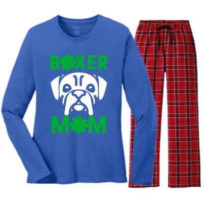 St Patricks Day Boxer Mom Shamrock Dog Mom Boxer Mama Lover Gift Women's Long Sleeve Flannel Pajama Set 