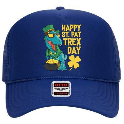 St Patrick's Day Happy St Patgiftrex Day Tgiftrex Dinosaur Gift High Crown Mesh Back Trucker Hat